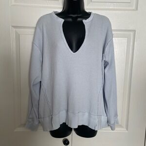 We The Free Light Blue Buttercup Thermal Shirt Women XS Long Sleeve Oversizedl